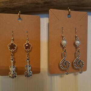 2 pair earring bundle/set Music Note and Violin